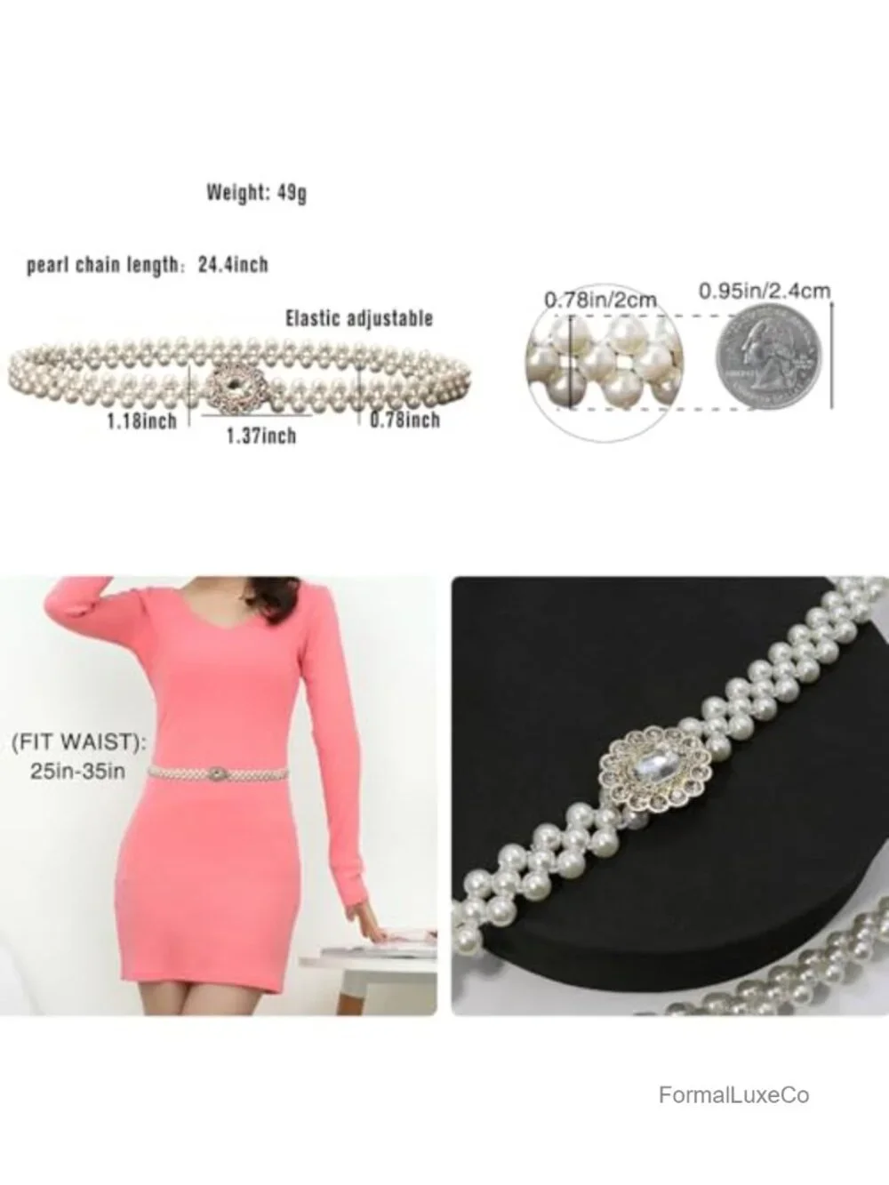 Pearl Elastic Chain Belt Adjustable Stretchy Metal Flower Buckle Waist Belt